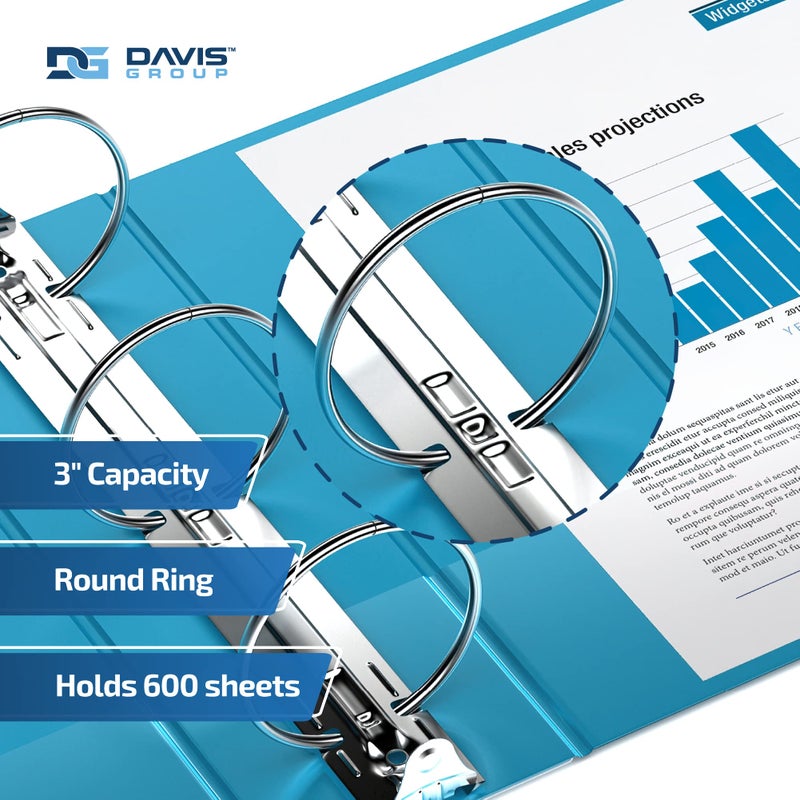 Davis Group Easyview Premium 3-Ring Binders with Clear-View Covers and Round Rings, Binders for School or Office, 3 Inch, Pack of 6, Turquoise Blue - Image 2